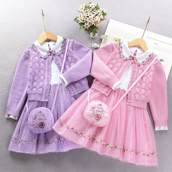 Φθινοπωρινά ρούχα για κορίτσια 2023 νέο παιδικό πλεκτό πουλόβερ κοστούμι για κορίτσια μοντέρνο φόρεμα πριγκίπισσας Western σετ δύο τεμαχίων άνοιξη και φθινόπωρο