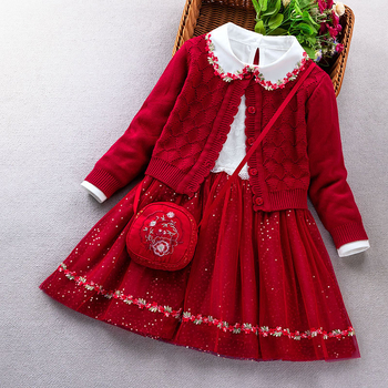 Φθινοπωρινά ρούχα για κορίτσια 2023 νέο παιδικό πλεκτό πουλόβερ κοστούμι για κορίτσια μοντέρνο φόρεμα πριγκίπισσας Western σετ δύο τεμαχίων άνοιξη και φθινόπωρο