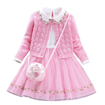 Φθινοπωρινά ρούχα για κορίτσια 2023 νέο παιδικό πλεκτό πουλόβερ κοστούμι για κορίτσια μοντέρνο φόρεμα πριγκίπισσας Western σετ δύο τεμαχίων άνοιξη και φθινόπωρο