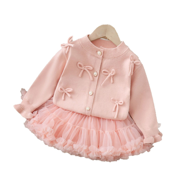 Σετ δύο τεμαχίων για κορίτσια - Φούστα Aisha Princess Group Tutu Φθινόπωρο και Χειμώνας Πλεκτή Ζακέτα Κορεάτικου Στυλ για Νέο Κορίτσι