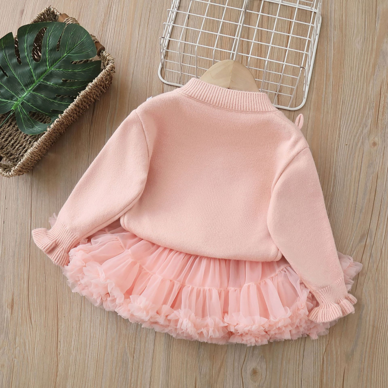 Tüdrukute kevadine kaheosaline komplekt - Aisha printsess grupi tutu seelik sügiseks ja talveks, vastsündinud tüdrukute Korea stiilis kootud kardigan