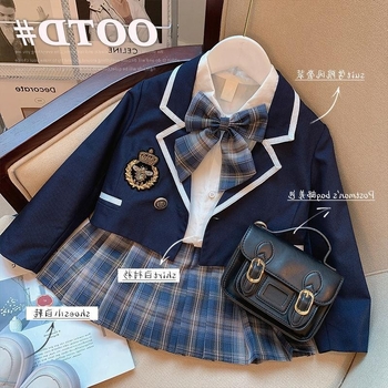 Κοστούμι κολεγίου για κορίτσια, ανοιξιάτικα ρούχα, στολή Jk για κορίτσια 2024, νέο μεσαίου και μεγάλου μεγέθους παιδικό κοστούμι, κοστούμι νηπιαγωγείου, πλισέ φούστα