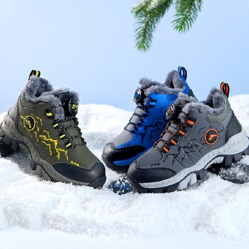 Vaikiški alpinizmo batai, žieminiai medvilniniai batai, su vilnos pamušalu, sustorinti šilti batai, neslystantys berniukiški dideli medvilniniai lauko batai, vaikiški batai