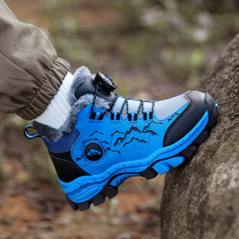 Vaikiški alpinizmo batai, žieminiai medvilniniai batai, su vilnos pamušalu, sustorinti šilti batai, neslystantys berniukiški dideli medvilniniai lauko batai, vaikiški batai