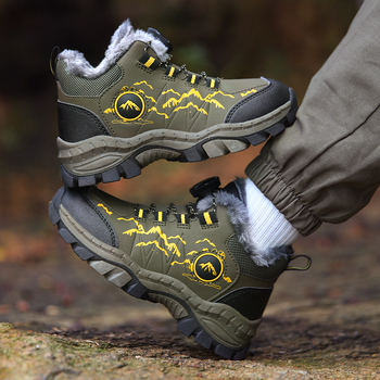 Vaikiški alpinizmo batai, žieminiai medvilniniai batai, su vilnos pamušalu, sustorinti šilti batai, neslystantys berniukiški dideli medvilniniai lauko batai, vaikiški batai