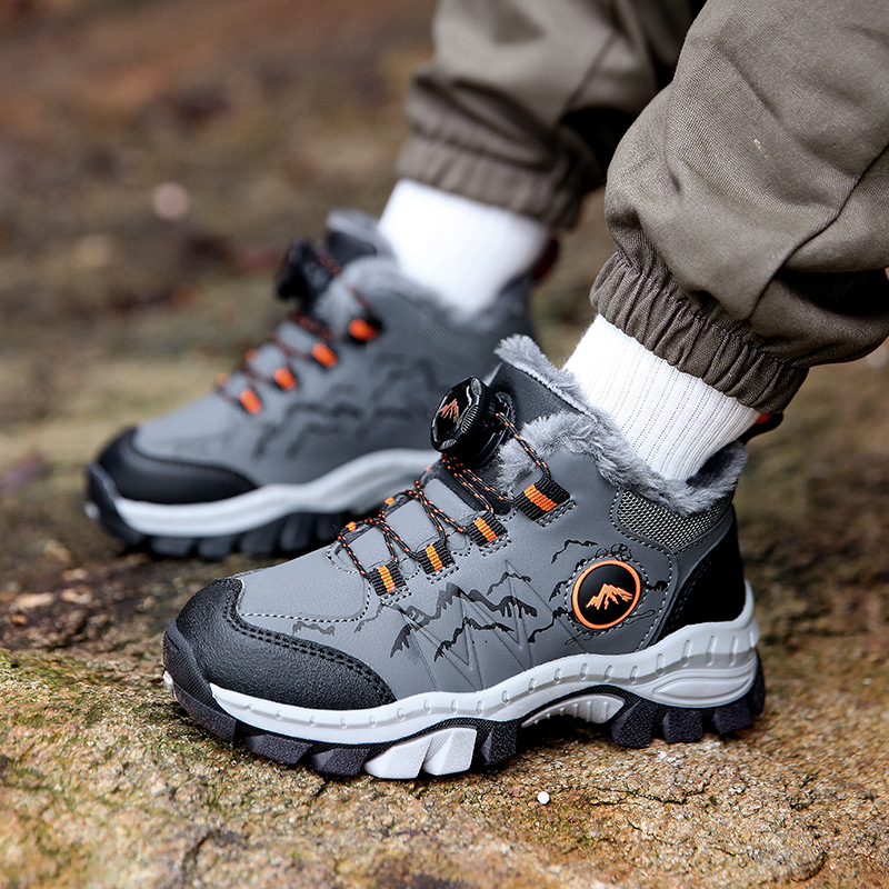 Vaikiški alpinizmo batai, žieminiai medvilniniai batai, su vilnos pamušalu, sustorinti šilti batai, neslystantys berniukiški dideli medvilniniai lauko batai, vaikiški batai