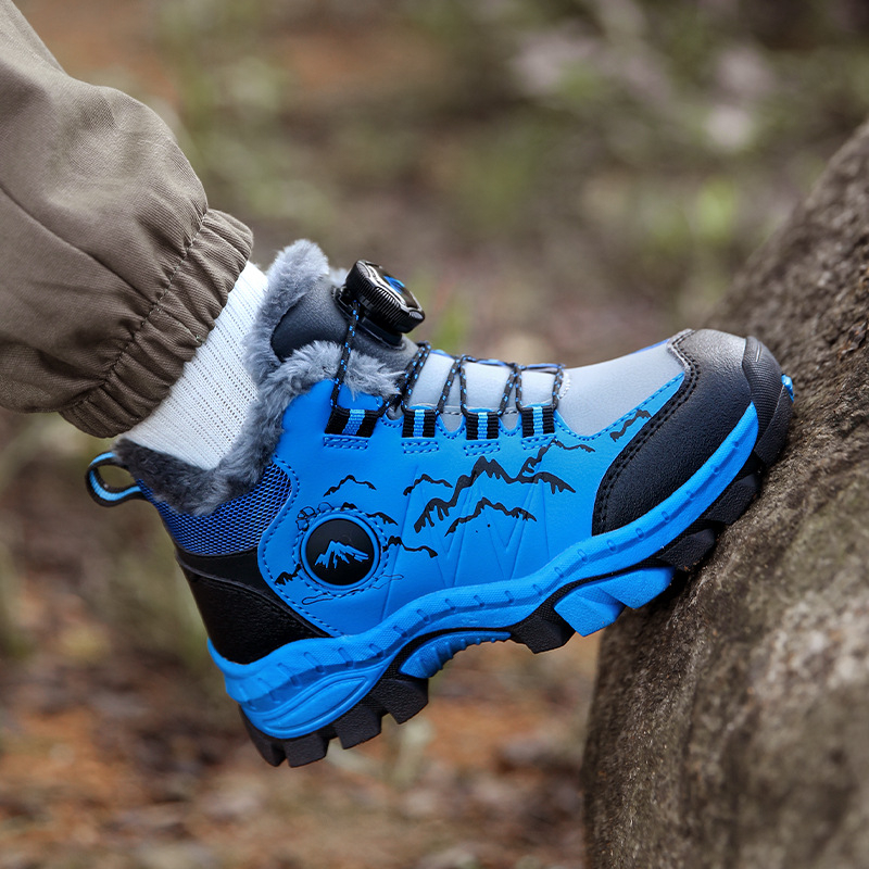 Vaikiški alpinizmo batai, žieminiai medvilniniai batai, su vilnos pamušalu, sustorinti šilti batai, neslystantys berniukiški dideli medvilniniai lauko batai, vaikiški batai