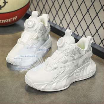 Εκρηκτικά παπούτσια τρεξίματος για παιδιά και αγόρια με μαλακή σόλα, ανθεκτικά στη φθορά, αντιολισθητικά παπούτσια μπάσκετ από πλέγμα με περιστρεφόμενο κουμπί για αθλητικά παπούτσια