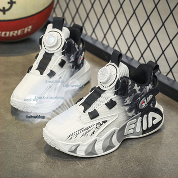 Εκρηκτικά παπούτσια τρεξίματος για παιδιά και αγόρια με μαλακή σόλα, ανθεκτικά στη φθορά, αντιολισθητικά παπούτσια μπάσκετ από πλέγμα με περιστρεφόμενο κουμπί για αθλητικά παπούτσια