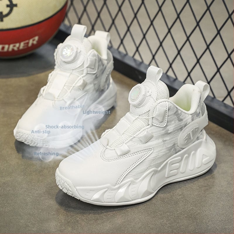 Експлозивни детски и момчешки маратонки с мека подметка, устойчиви на износване, неплъзгащи се мрежести баскетболни обувки с въртящ се бутон за маратонки