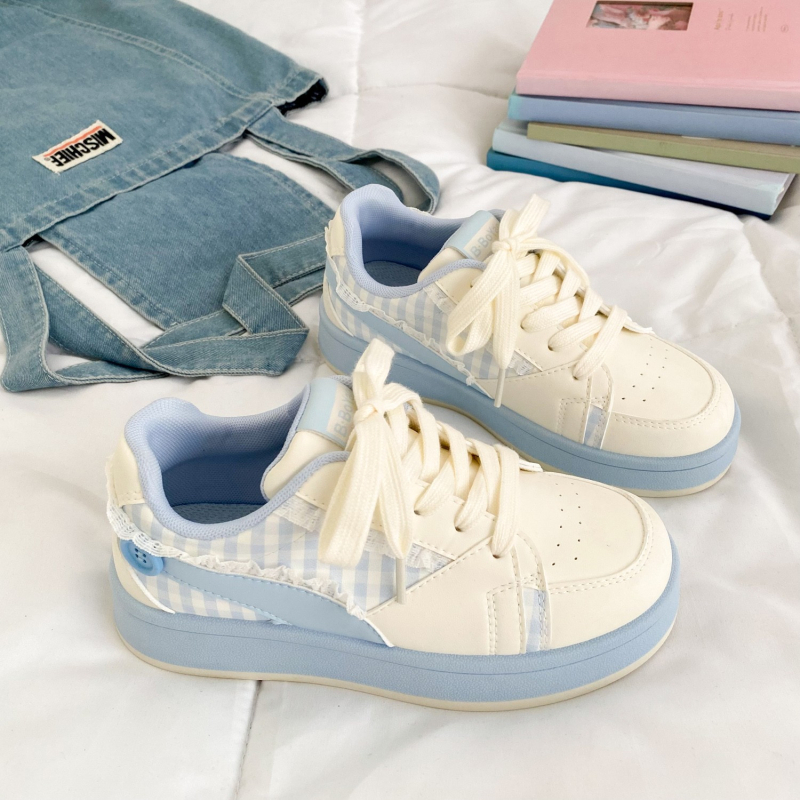 Svestrane bijele cipele s vezicama i debelim potplatom za povećanje visine za žene, nove korejske cipele s platformom i čipkom za proljeće i jesen 2025.