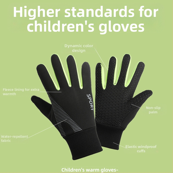 Vaikiškos pirštinės berniukams, atsparios vėjui, slidinėjimui, sniegui, vandeniui, su vilnos pamušalu, neslystančios, šiltos žieminės berniukų dviračių pirštinės
