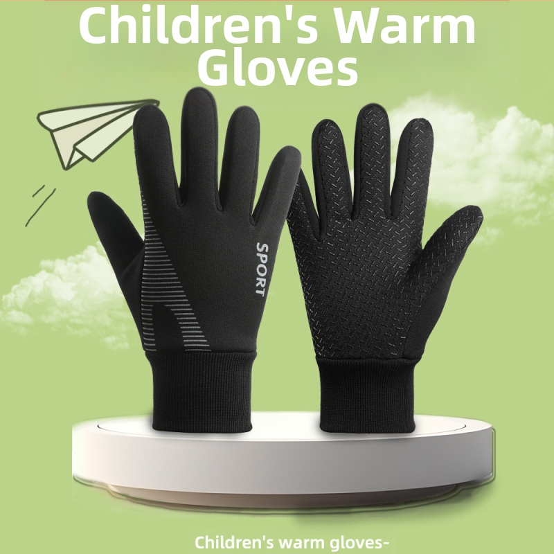 Vaikiškos pirštinės berniukams, atsparios vėjui, slidinėjimui, sniegui, vandeniui, su vilnos pamušalu, neslystančios, šiltos žieminės berniukų dviračių pirštinės