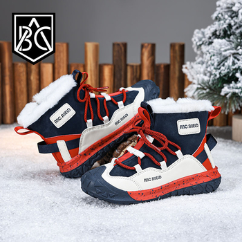 Bērnu sniega zābaki 2024. gada ziemas jauni, silti, ūdensnecaurlaidīgi zēnu potīšu zābaki, vidēji un lieli bērnu, ar vilnas oderi, sabiezināti meiteņu kokvilnas apavi