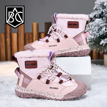 Bērnu sniega zābaki 2024. gada ziemas jauni, silti, ūdensnecaurlaidīgi zēnu potīšu zābaki, vidēji un lieli bērnu, ar vilnas oderi, sabiezināti meiteņu kokvilnas apavi