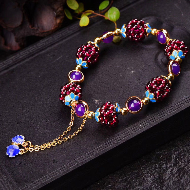 Rahvusstiilis granaadist lihtne naiste käevõru amasoniidist cloisonne aksessuaaridega käevõru