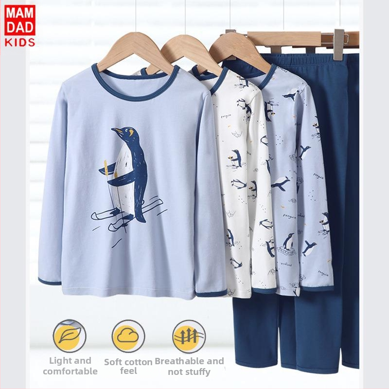 Berniukų rudens ir žiemos apatinių komplektas, rudens drabužių ir kelnių komplektas, likros medvilnės, vidutinio ir didelio dydžio vaikų apatinių komplektas, naujo stiliaus šukuosena