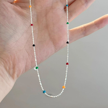 Ogrlica s dopaminom od srebra 925, ženska IU, isti stil, dizajn niše, epoksidni okrugli lanac s perlom od zmijske kosti