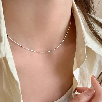 Κολιέ με σκούφο και ντοπαμίνη από ασήμι 925, γυναικείο IU, ίδιο στυλ, εξειδικευμένο σχέδιο, εποξειδική στρογγυλή χάντρα με αλυσίδα από κόκαλο φιδιού