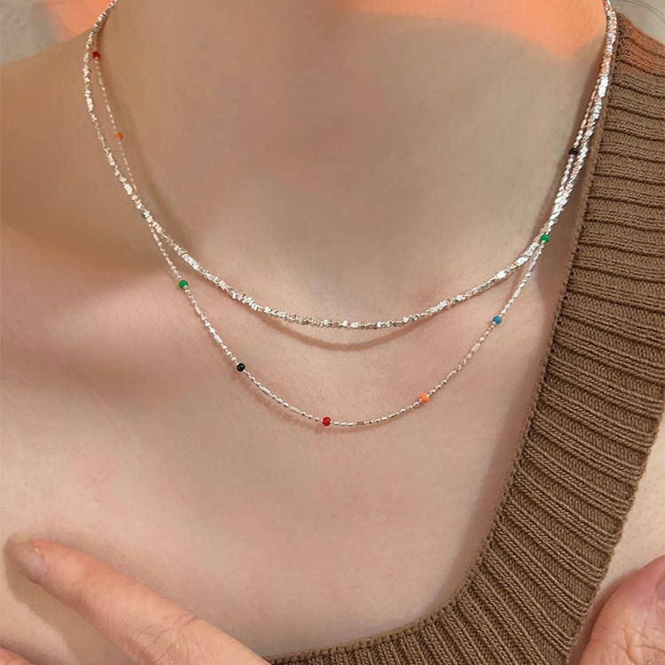 Ogrlica s dopaminom od srebra 925, ženska IU, isti stil, dizajn niše, epoksidni okrugli lanac s perlom od zmijske kosti