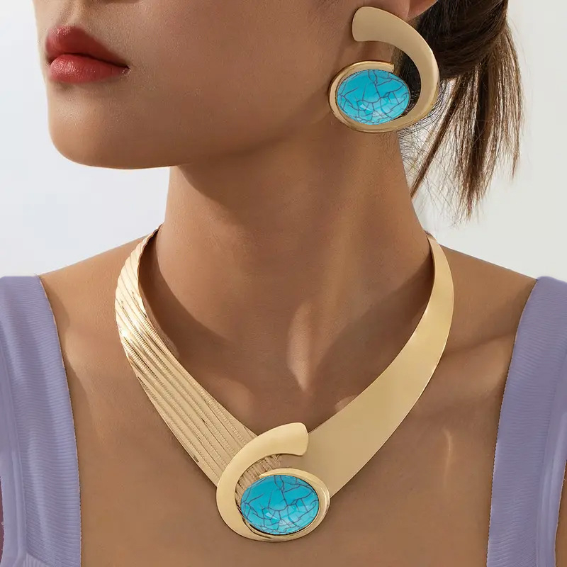 1 komplekt võluvaid elegantseid inkrusteeritud akrüülkõrvarõngaid ja kaelakeed retrohõngulise disainiga, Euroopa ja Ameerika piiriülese liialdusega