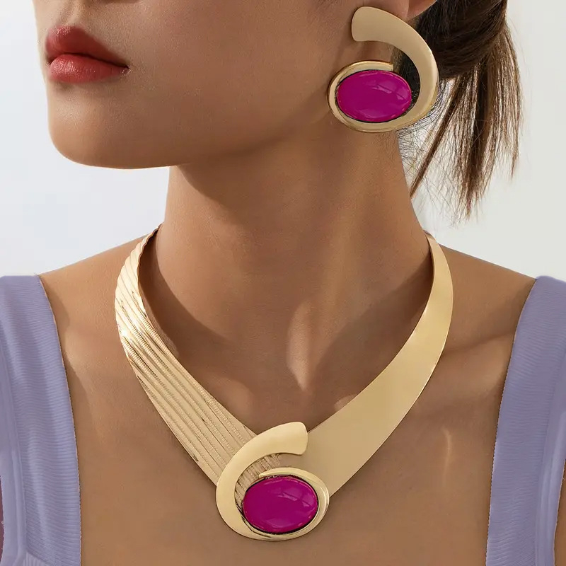 1 komplekt võluvaid elegantseid inkrusteeritud akrüülkõrvarõngaid ja kaelakeed retrohõngulise disainiga, Euroopa ja Ameerika piiriülese liialdusega