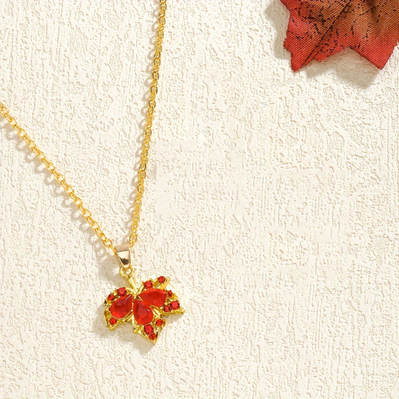 Νέα πολυτελή σκουλαρίκια φθινοπώρου και χειμώνα με κόκκινο, σούπερ λάμψη, ένθετο κολιέ με ζιρκόνι, μεταλλικό φύλλο σφενδάμου σε σχήμα κοσμήματος χονδρικής