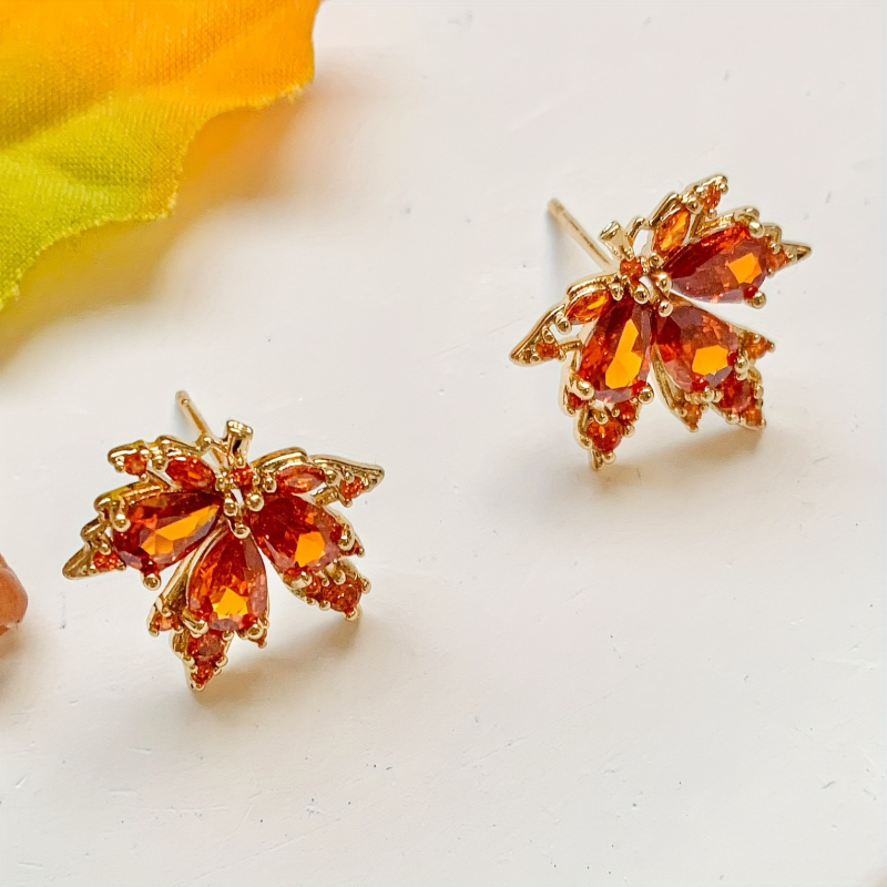 Νέα πολυτελή σκουλαρίκια φθινοπώρου και χειμώνα με κόκκινο, σούπερ λάμψη, ένθετο κολιέ με ζιρκόνι, μεταλλικό φύλλο σφενδάμου σε σχήμα κοσμήματος χονδρικής