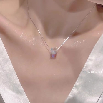 Γυναικείο κολιέ με στοιχεία Swarovski από ασήμι S925, κύβος του Ρούμπικ με κρυστάλλινη ζάχαρη, μενταγιόν, γλυκιά και απλή αλυσίδα κλείδας