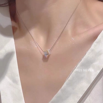 Γυναικείο κολιέ με στοιχεία Swarovski από ασήμι S925, κύβος του Ρούμπικ με κρυστάλλινη ζάχαρη, μενταγιόν, γλυκιά και απλή αλυσίδα κλείδας