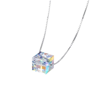 Γυναικείο κολιέ με στοιχεία Swarovski από ασήμι S925, κύβος του Ρούμπικ με κρυστάλλινη ζάχαρη, μενταγιόν, γλυκιά και απλή αλυσίδα κλείδας