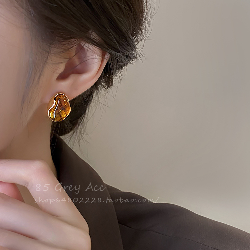 Retro stílusú Maillard borostyán fülbevaló női, niche dizájnú, kiváló minőségű fülbevalók, könnyű luxus 925 ezüst tűs fülbevalók