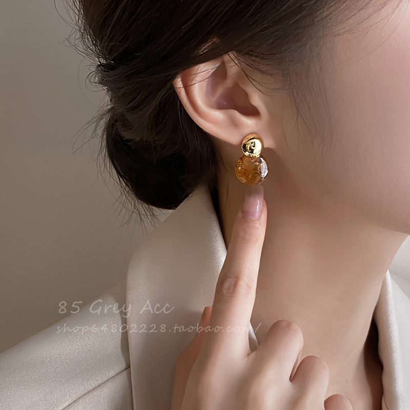 Retro stílusú Maillard borostyán fülbevaló női, niche dizájnú, kiváló minőségű fülbevalók, könnyű luxus 925 ezüst tűs fülbevalók