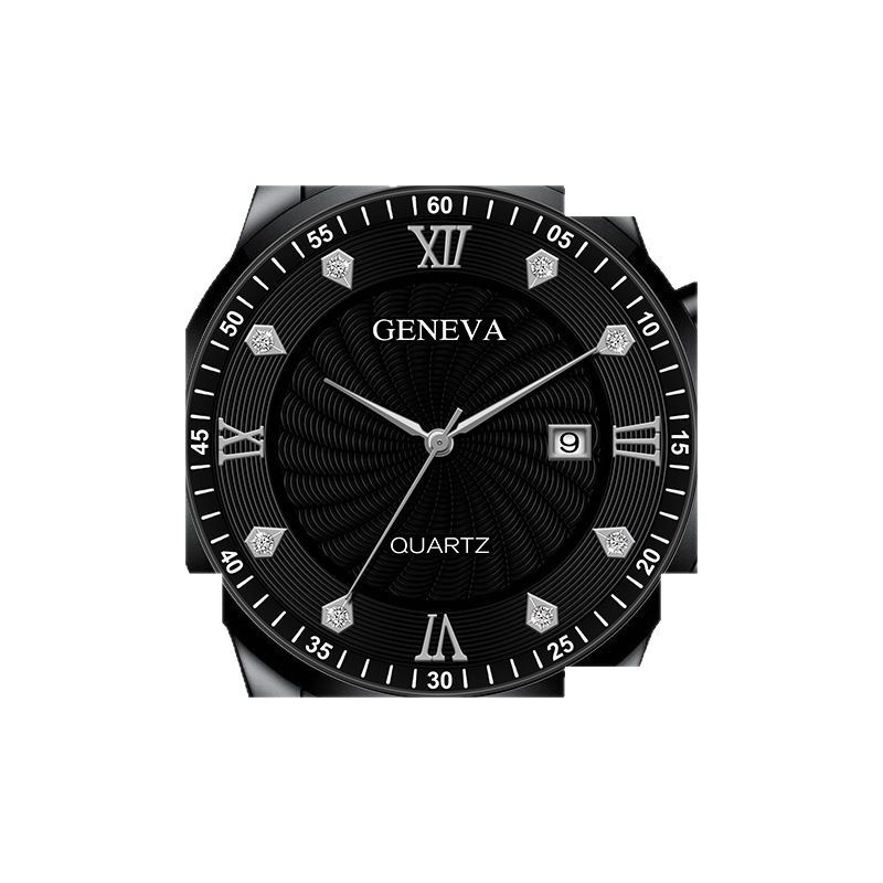 2025. aasta piiriülene populaarne moodne äri Rhinestone inkrusteeritud legeerterasest vööga meeste käekell ristiga ehtekomplekt