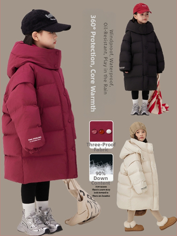 Meiteņu garā dūnu jaka 2024. gada ziemai Jauna zēnu sabiezināta jaka Bērnu 90 baltu pīļu dūnu silts kokvilnas mētelis