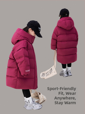 Meiteņu garā dūnu jaka 2024. gada ziemai Jauna zēnu sabiezināta jaka Bērnu 90 baltu pīļu dūnu silts kokvilnas mētelis