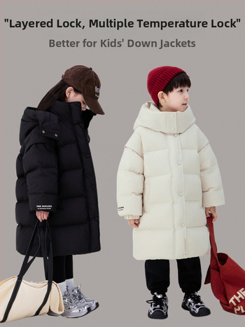 Meiteņu garā dūnu jaka 2024. gada ziemai Jauna zēnu sabiezināta jaka Bērnu 90 baltu pīļu dūnu silts kokvilnas mētelis