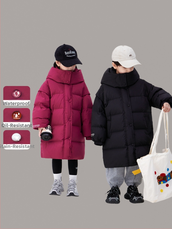 Meiteņu garā dūnu jaka 2024. gada ziemai Jauna zēnu sabiezināta jaka Bērnu 90 baltu pīļu dūnu silts kokvilnas mētelis