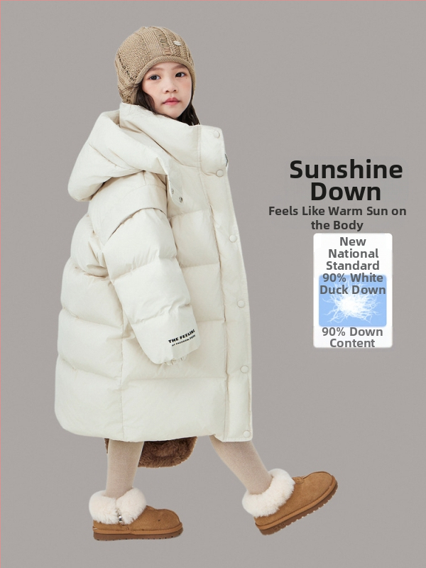Meiteņu garā dūnu jaka 2024. gada ziemai Jauna zēnu sabiezināta jaka Bērnu 90 baltu pīļu dūnu silts kokvilnas mētelis
