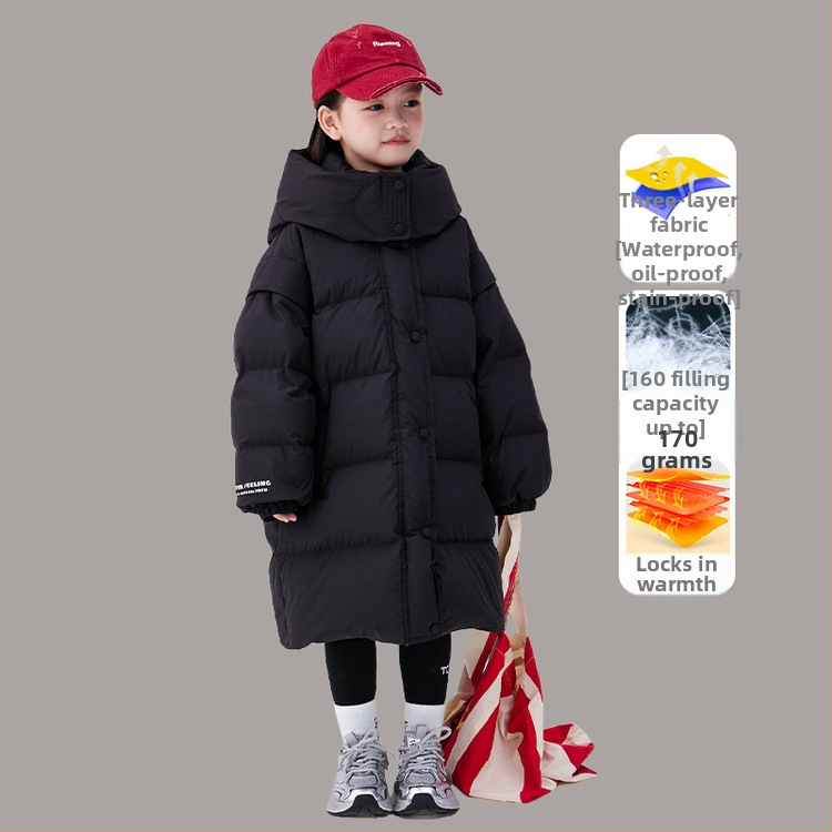 Meiteņu garā dūnu jaka 2024. gada ziemai Jauna zēnu sabiezināta jaka Bērnu 90 baltu pīļu dūnu silts kokvilnas mētelis