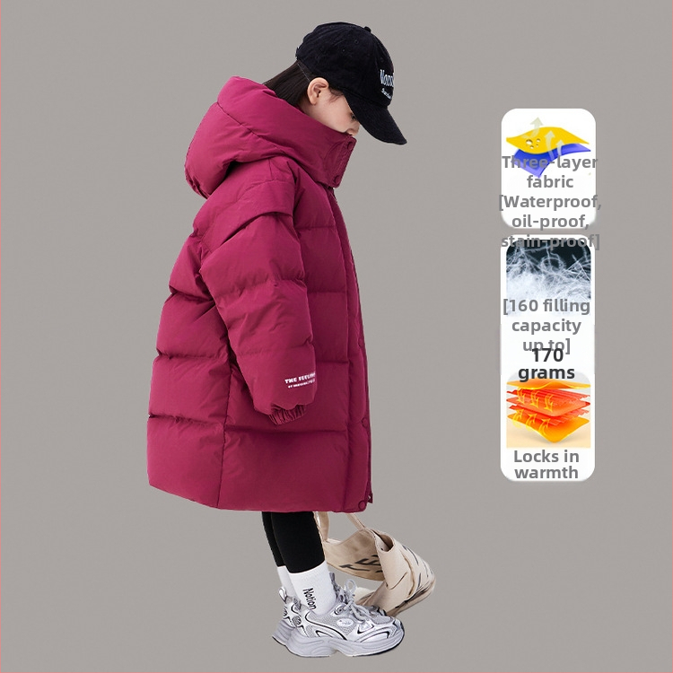 Meiteņu garā dūnu jaka 2024. gada ziemai Jauna zēnu sabiezināta jaka Bērnu 90 baltu pīļu dūnu silts kokvilnas mētelis