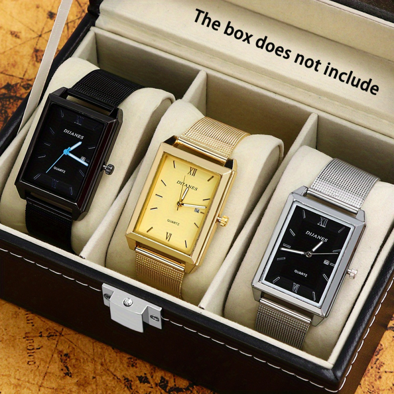 DIJANES piiriülene kuummüügikell, 3-osaline meeste käekella komplekt, terasest vööga võrgust vöökell, kvartskell