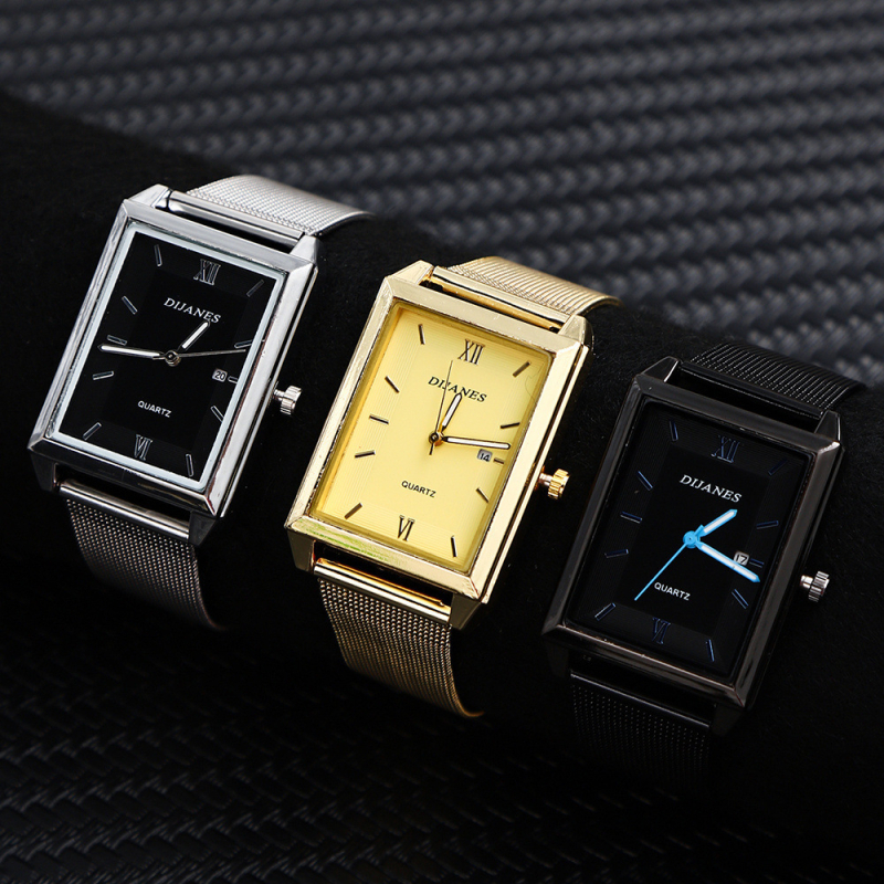 DIJANES piiriülene kuummüügikell, 3-osaline meeste käekella komplekt, terasest vööga võrgust vöökell, kvartskell