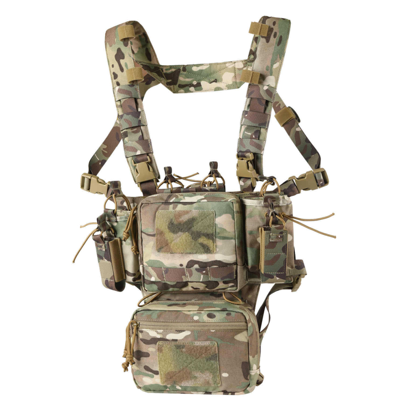 Vestă tactică de protecție ușoară pentru exterior, cu eliberare rapidă, 500D nailon, pentru piept, agățat, geantă de piept, cu bandă de camuflaj