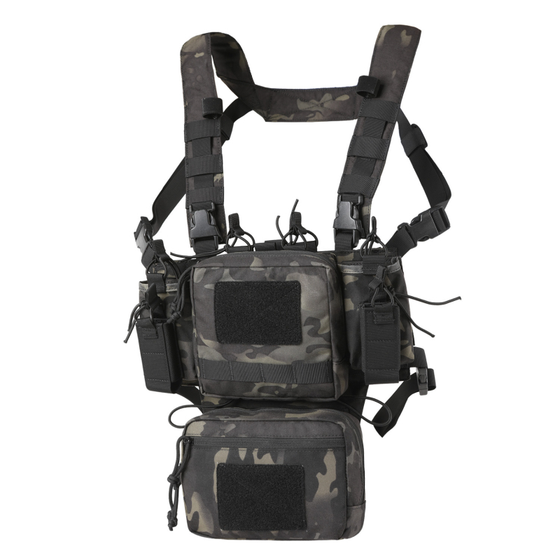 Taktiskā krūšu piekaramā veste, viegla aizsargveste, vestes piederumi, krūšu soma, vēdera lente, maskēšanās, ātrās atbrīvošanas veste, 500D neilons