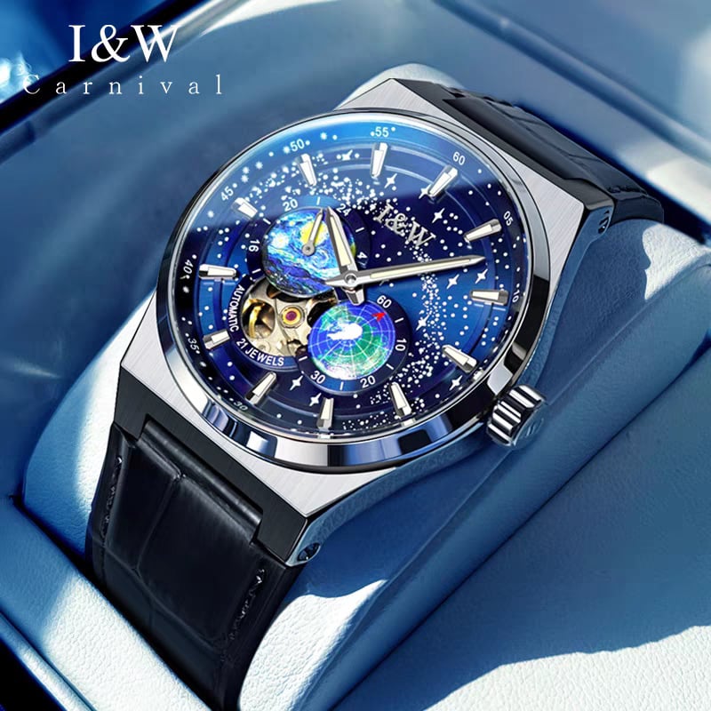 OEM mažos partijos pritaikymo laikrodis, mėlynas žvaigždėto dangaus japoniškas automatinis mechaninis vyriškas laikrodis