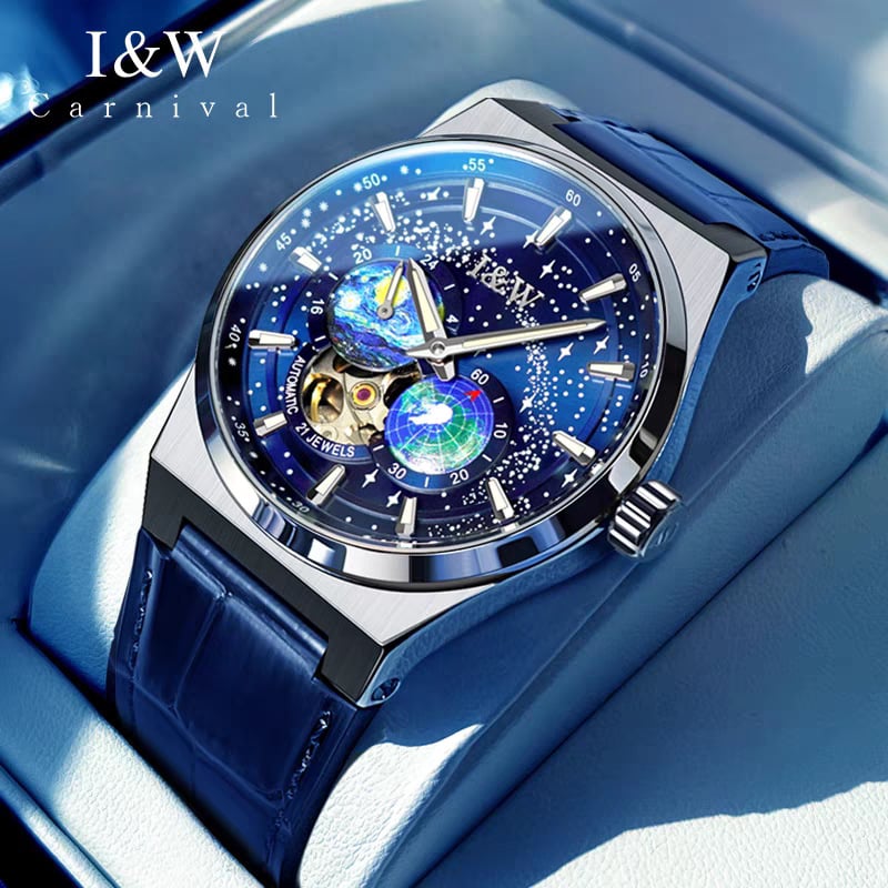 OEM mažos partijos pritaikymo laikrodis, mėlynas žvaigždėto dangaus japoniškas automatinis mechaninis vyriškas laikrodis