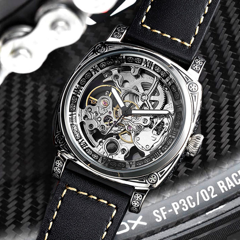 Uus loominguline automaatne õõnes mehaaniline käekell, mis on nikerdatud läbi põhja veekindla kella Tide brändi täiustatud niši disainiga käekell