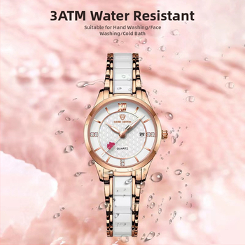 Ένα μονοκόμματο κεραμικό ρολόι μόδας με διαμάντια και ημερολόγιο, αδιάβροχο, γυναικείο ρολόι χαλαζία για διασημότητες και φοιτητές