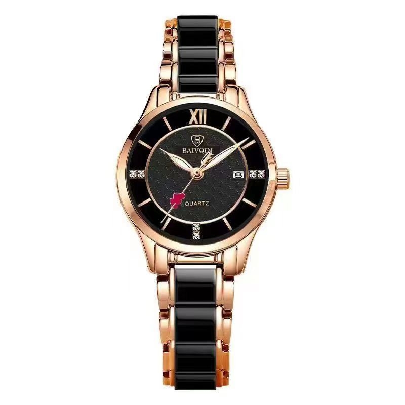 Üheosaline teemantidega kaetud keraamiline kalenderkell, veekindel ja kvaliteetne naiste moekell, kvartsist tudengikell.